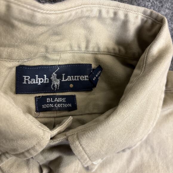 VTG Polo Ralph Lauren Men’s XL Khaki Blaire 100% Cotton Button Up Red Pony - Picture 2 of 8